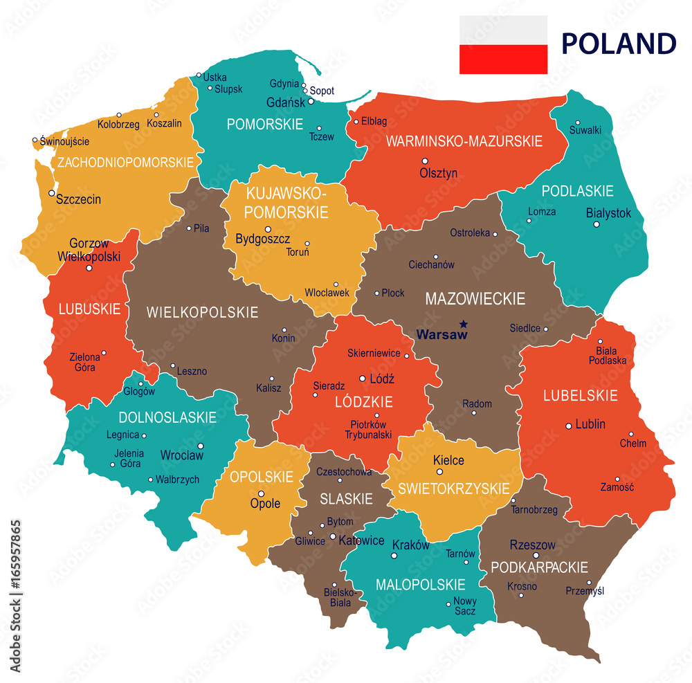 Obraz premium Poland - map and flag – illustration