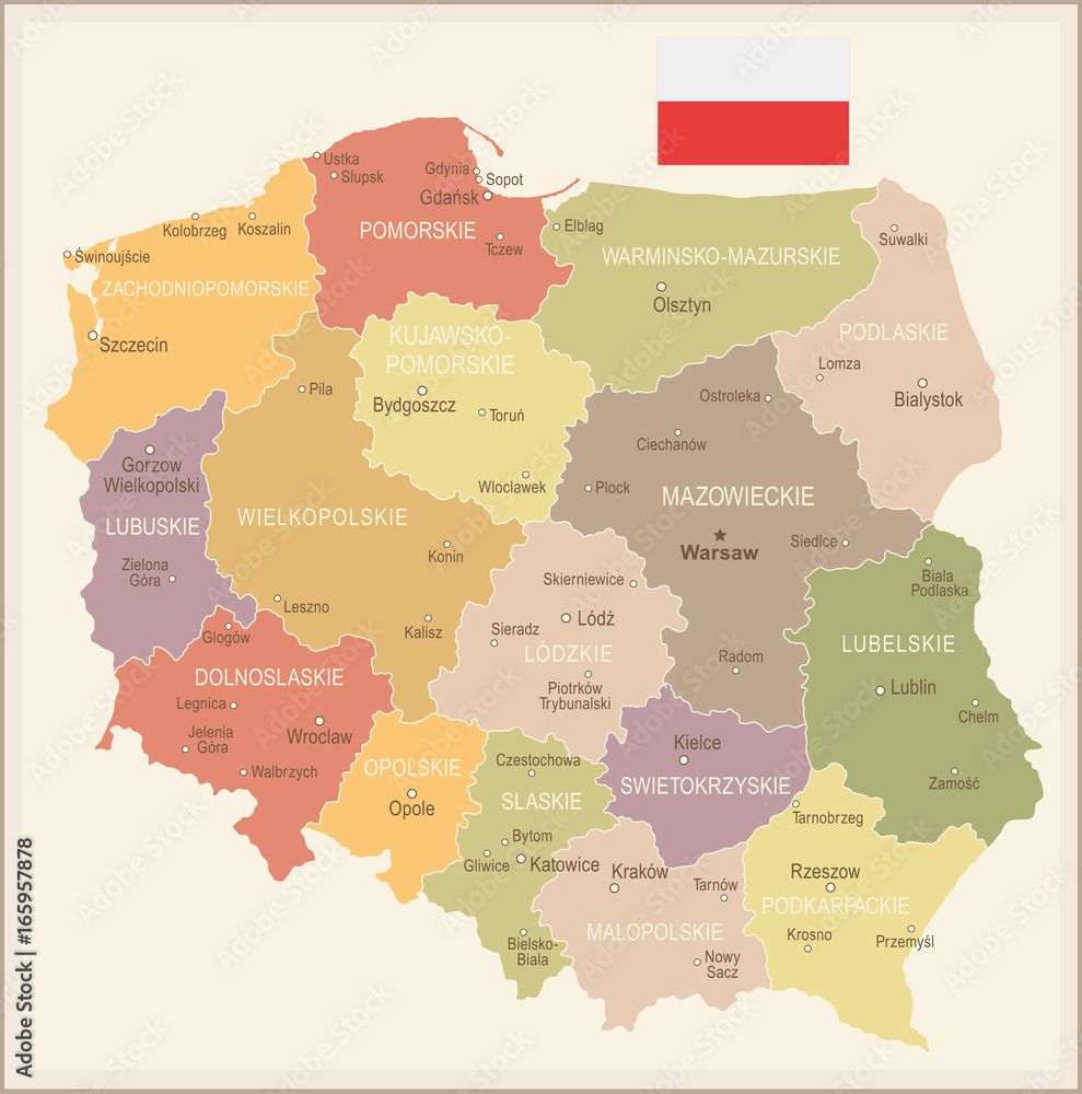 Obraz premium Poland - vintage map and flag - illustration