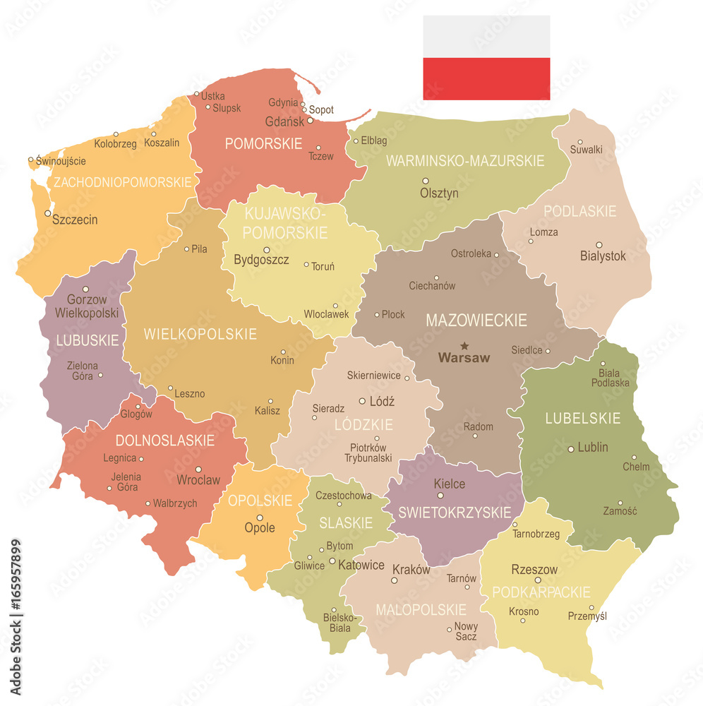Obraz premium Poland - vintage map and flag - illustration