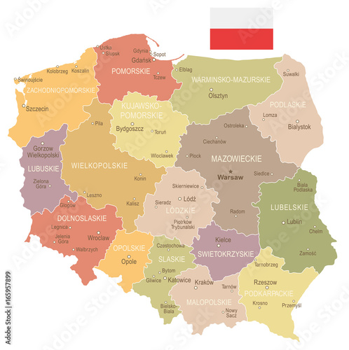 Fototapeta Polska - archiwalne mapy i flagi - ilustracja