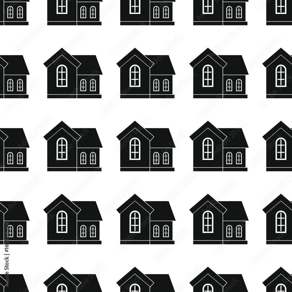 House seamless pattern vector illustration background. Black silhouette house stylish texture. Repeating house seamless pattern background for architecture design and web House seamless pattern vector illustration background. Black silhouette house stylish texture. Repeating house seamless pattern background for architecture design and web
