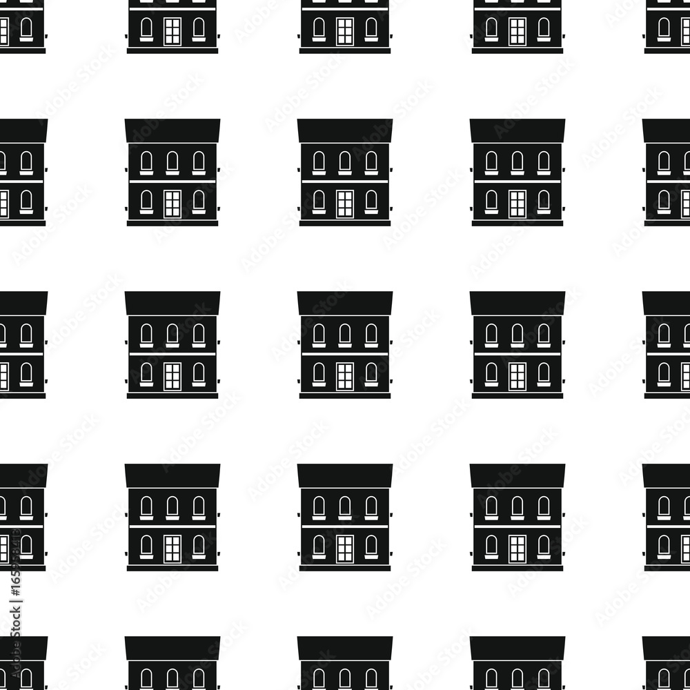 House residential building seamless pattern vector illustration background. Black silhouette house stylish texture. Repeating house seamless pattern background for architecture design and web