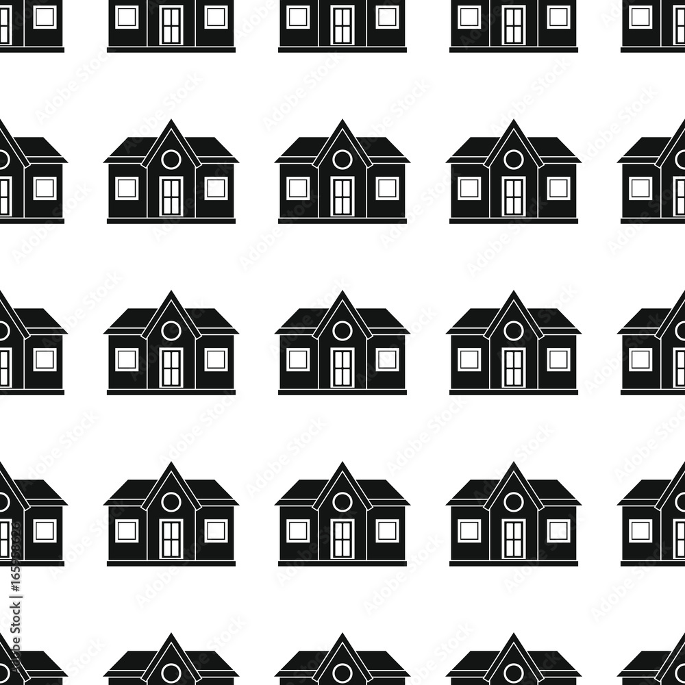 House seamless pattern vector illustration background. Black silhouette house stylish texture. Repeating house seamless pattern background for architecture design and web