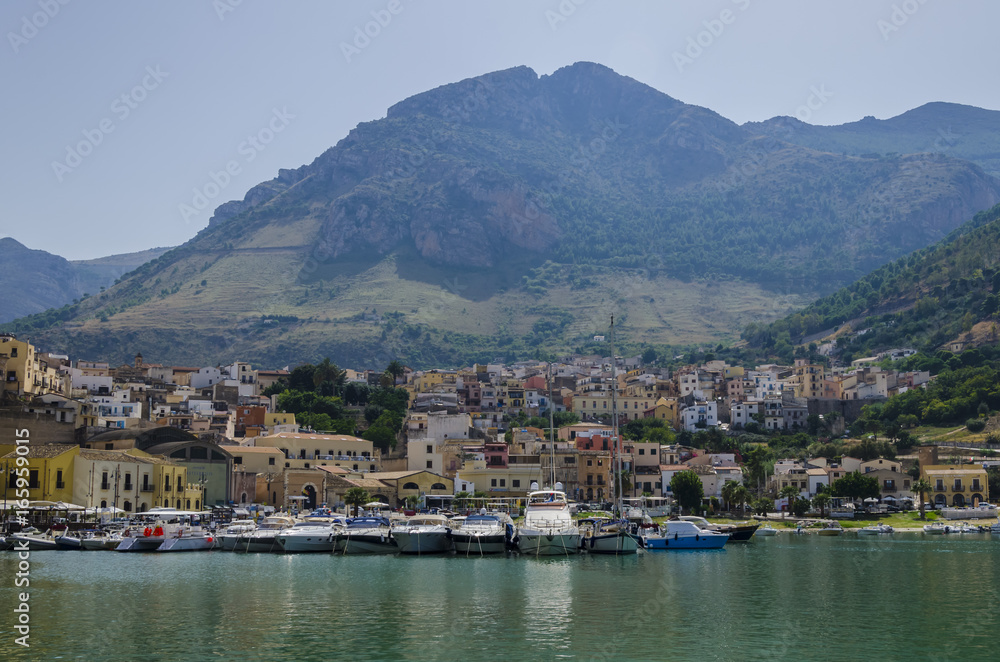 view of the town of castellammare del golfo and its pier