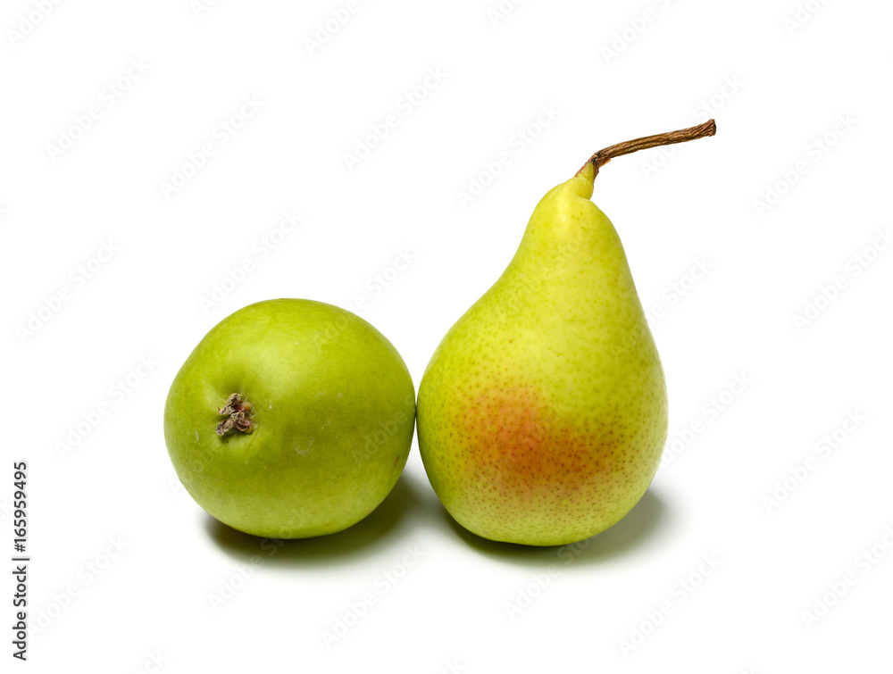 Two green pears on white background Two green pears on white background