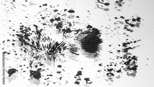 Grey magnetic sand joins together, macro close up