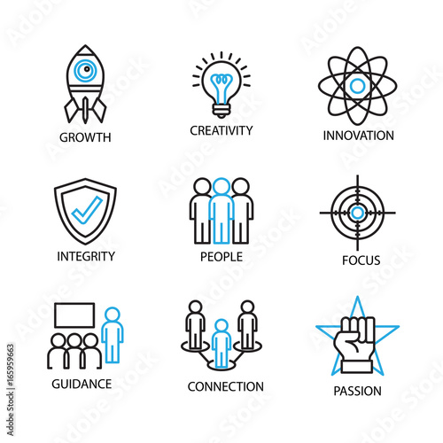 Modern Thin Line Icon and Pictogram, Business Core Value Concept, Flat thin line designed vector Illustrator