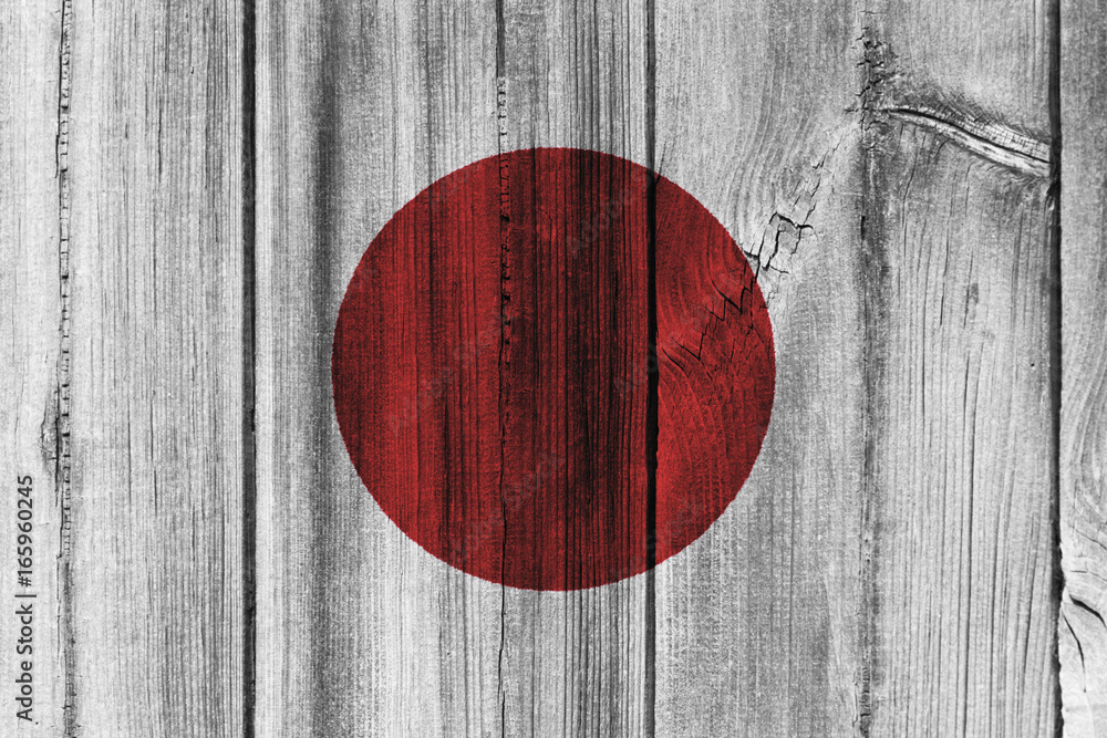 Japan flag painted on wooden wall for background Japan flag painted on wooden wall for background