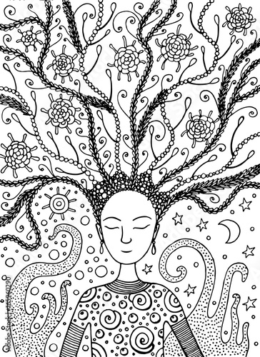Shaman boho girl with succulent floral hair