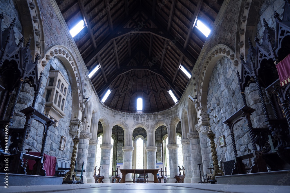 Church interior light stone wooden ceiling