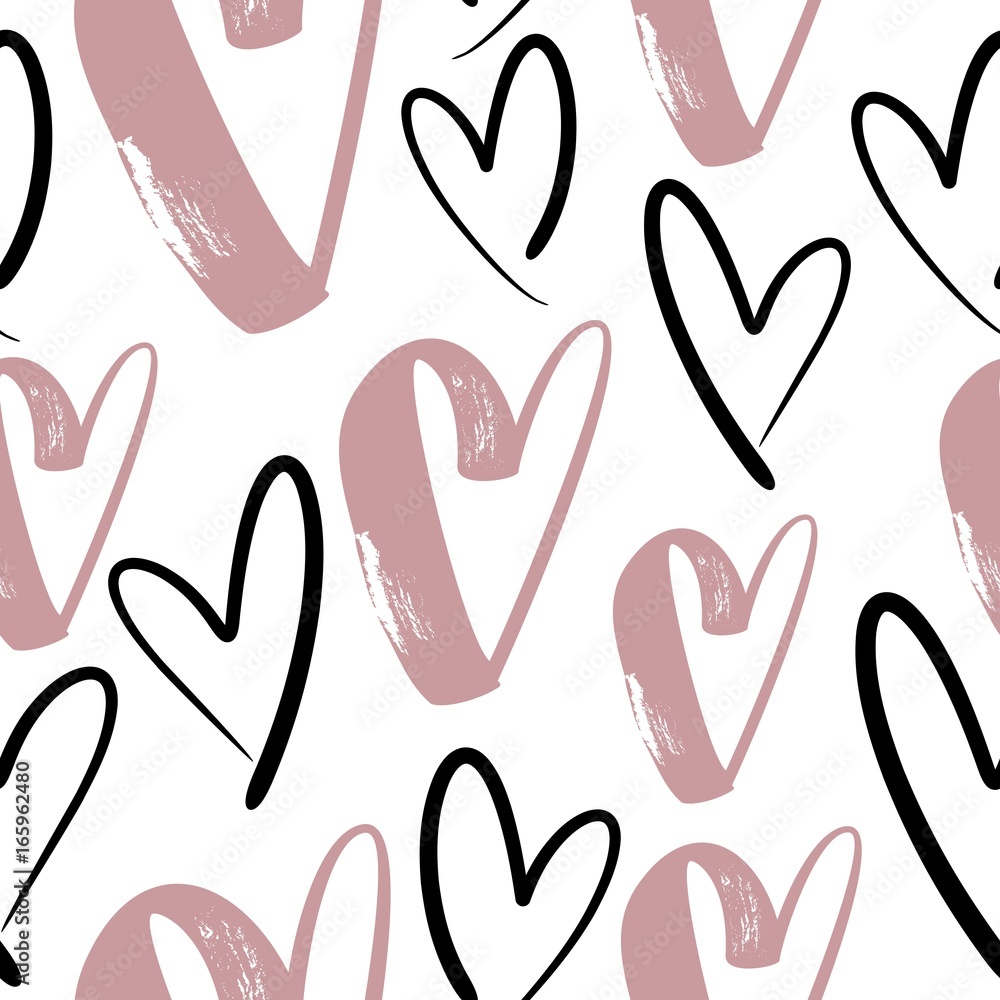 Abstract seamless heart pattern. Ink illustration.