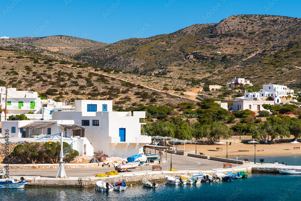 Traditinoal Greek houses on the small and secluded island of Sikinos in southern Cyclades. Greece.