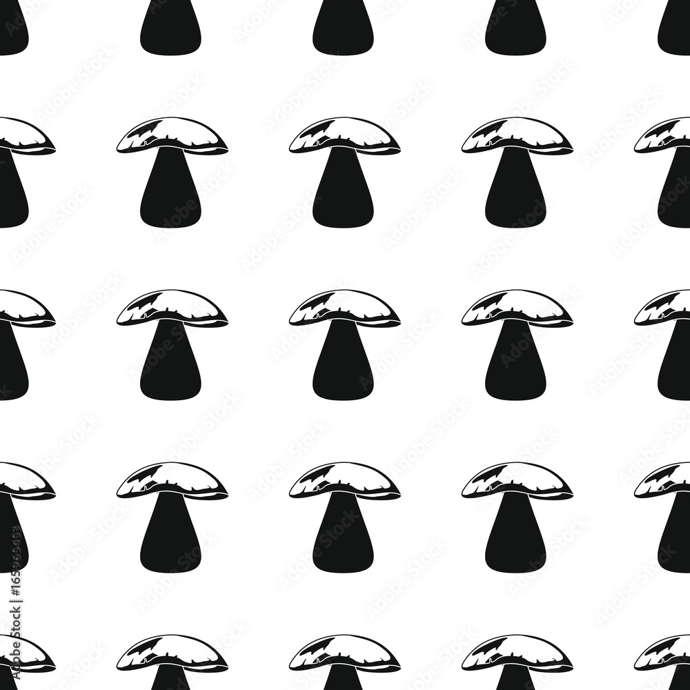 Delicious mushroom mushroom seamless pattern vector illustration background. Black silhouette mushroom stylish texture. Repeating mushroom seamless pattern background for food design and web
