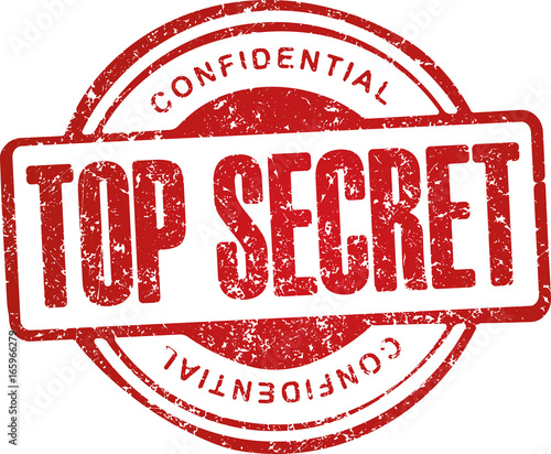 Top secret, confidential. Grunge style red rubber stamp.
