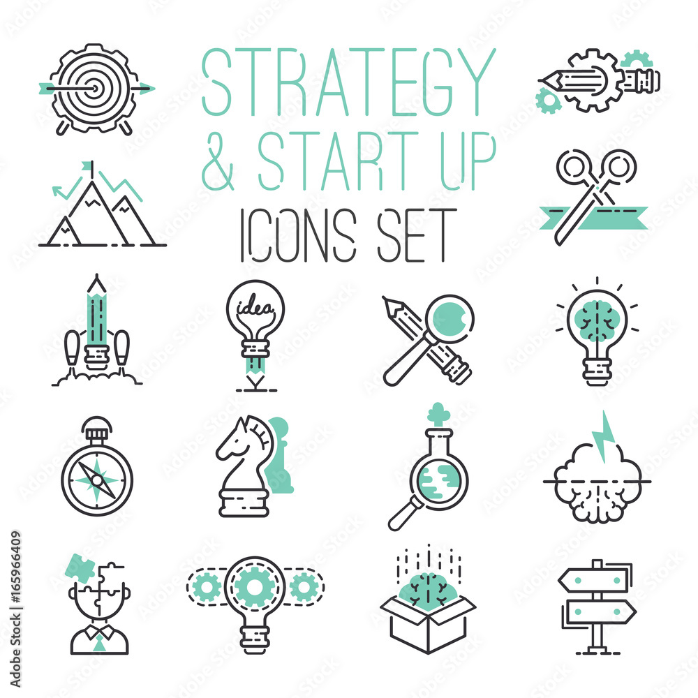 Startup strategy outline web busines icon set websites ui finance start up vector symbols. Startup strategy outline web busines icon set websites ui finance start up vector symbols.