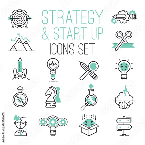 Startup strategy outline web busines icon set websites ui finance start up vector symbols.