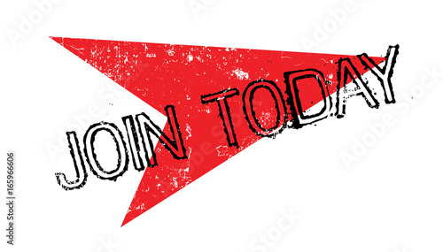 Join Today rubber stamp. Grunge design with dust scratches. Effects can be easily removed for a clean, crisp look. Color is easily changed.