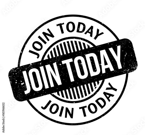 Join Today rubber stamp. Grunge design with dust scratches. Effects can be easily removed for a clean, crisp look. Color is easily changed.
