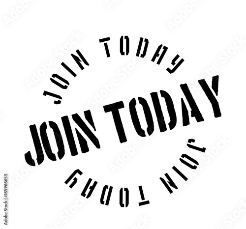 Join Today rubber stamp. Grunge design with dust scratches. Effects can be easily removed for a clean, crisp look. Color is easily changed.