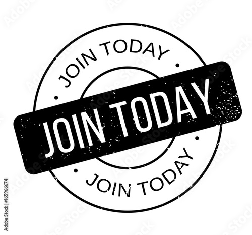 Join Today rubber stamp. Grunge design with dust scratches. Effects can be easily removed for a clean, crisp look. Color is easily changed.