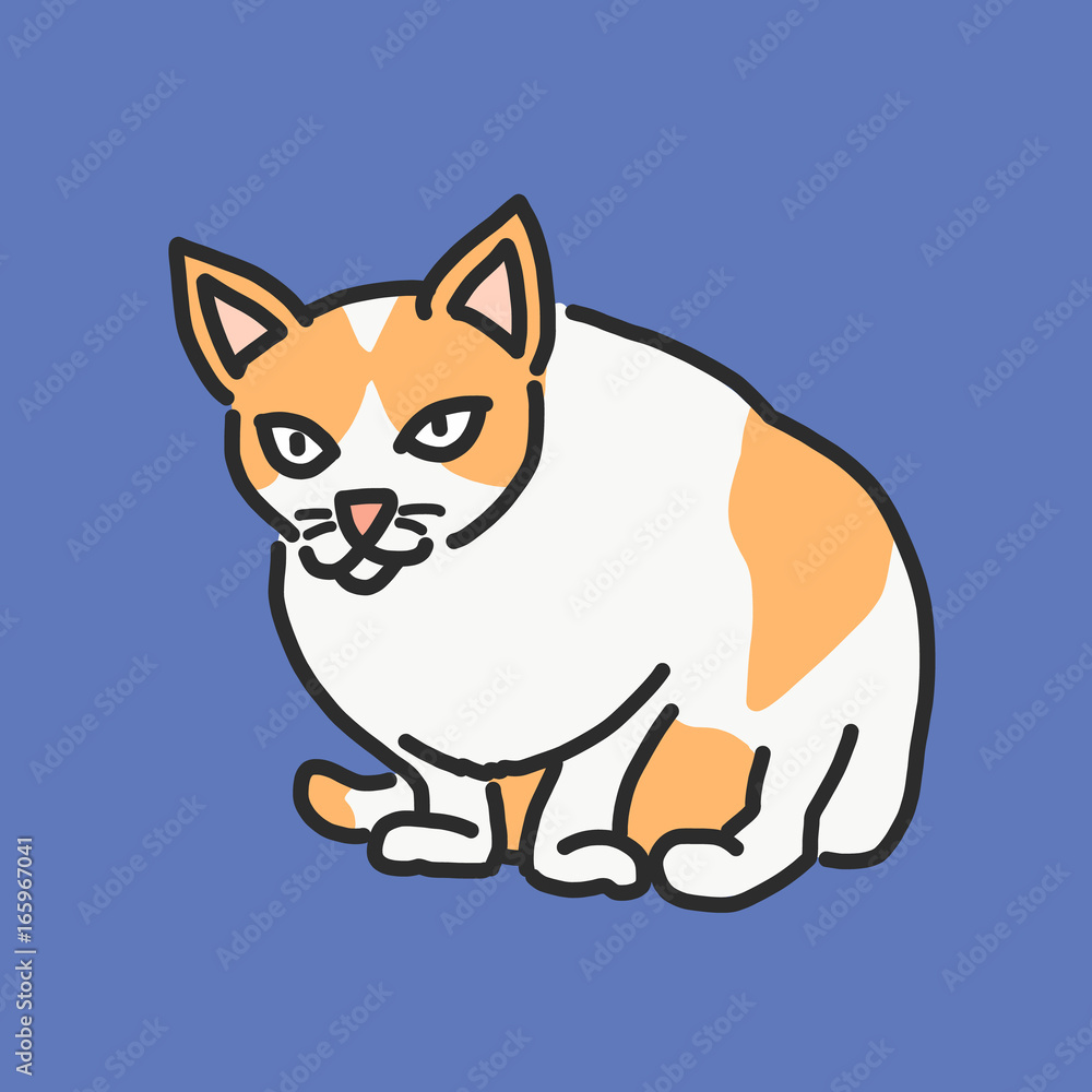 Cute Cat Cartoon. hand drawn. line drawing. vector illustration.