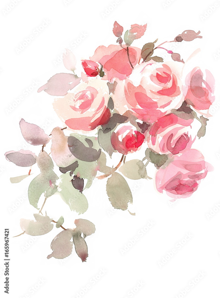 Obraz Akwarela Angielski Ogród Róże Kwiaty Kwiatowy Bukiet Ślubny Tło Tekstura Ręcznie Malowane Ilustracji