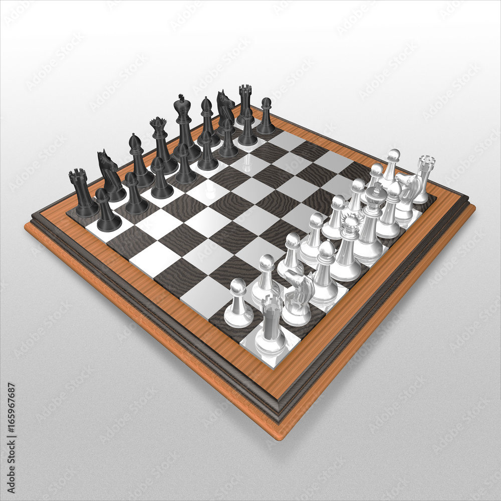 3d two color chessmans on the chessboard