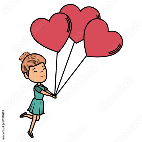 young woman with heart shaped party balloons character
