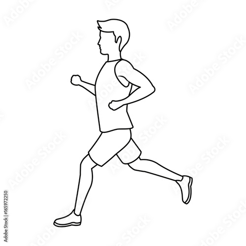 running man in jersey profile side view
