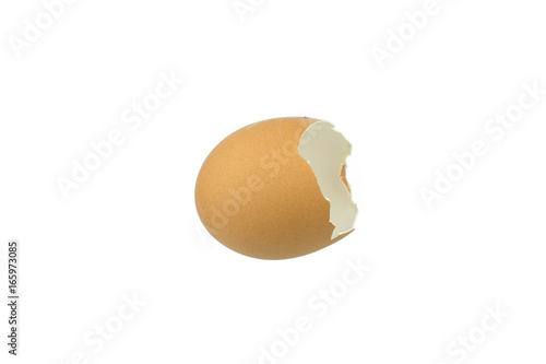 Broken empty egg shell isolated on white background