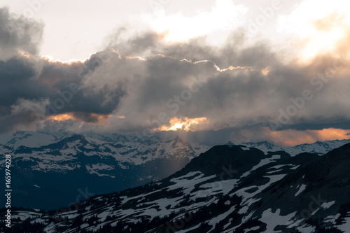 Cloudy sunset in mountains above Garibaldi Lake on Panorama Ridge