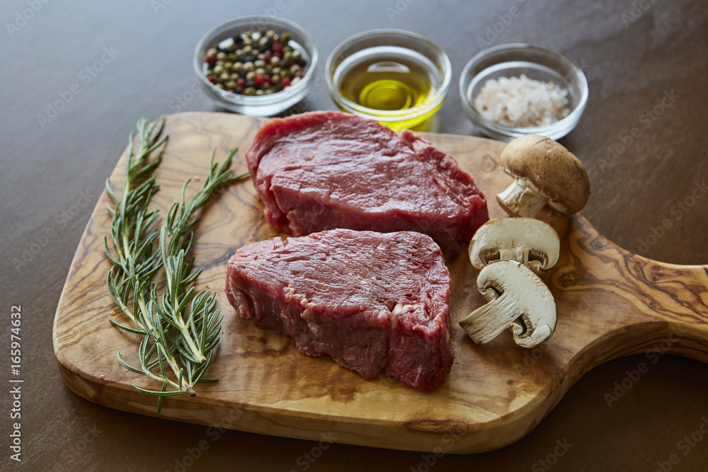 Fresh raw beef steak sliced ready for grill