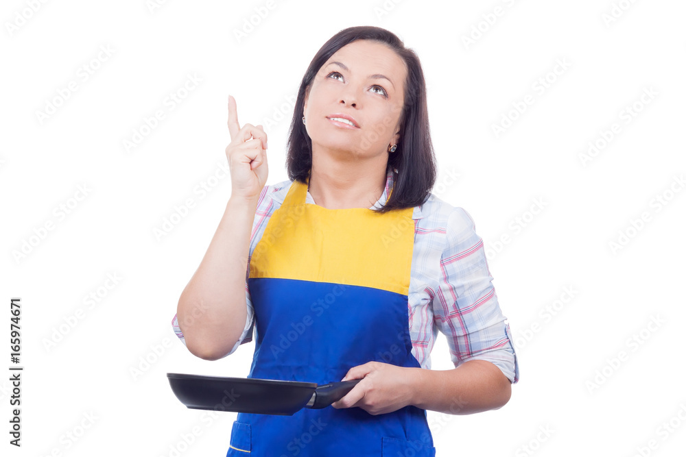 Beautiful Young Woman with Frying Pan Thinking What to Prepare for Dinner Beautiful Young Woman with Frying Pan Thinking What to Prepare for Dinner