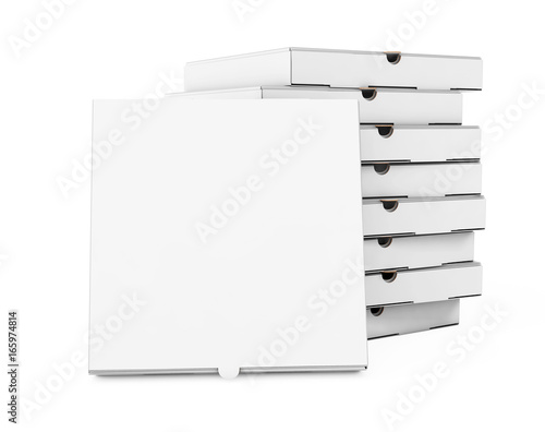 Stack of White Blank Cardboard Pizza Boxes. 3d Rendering