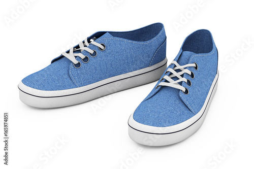 New Unbranded Blue Denim Sneakers. 3d Rendering
