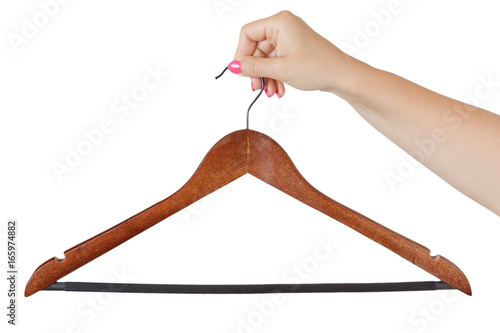 Tableau sur toile Woman Hand hold the Wooden Hanger.