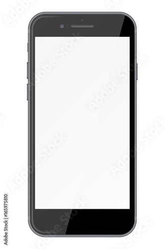 Smart phone with blank screen isolated on white background.