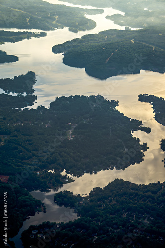 flying over lake norman north carolina in morning
