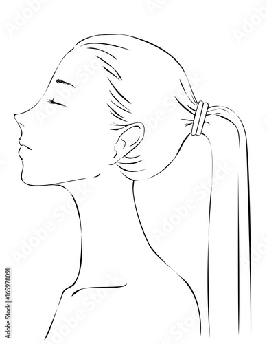 woman profile line art, ponytail, minimalist clip art preview