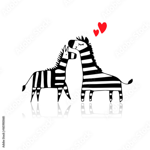 Zebra couple in love, sketch for your design
