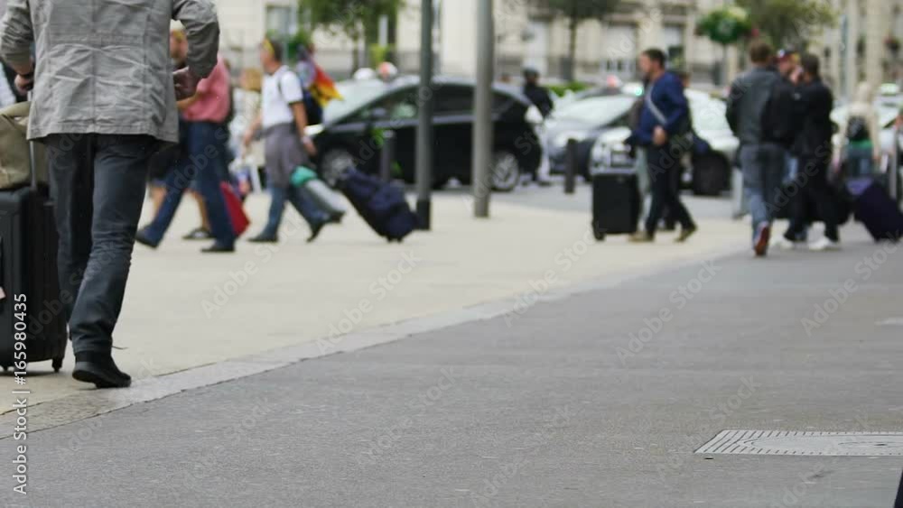 Tourism, people holding bags and walking to train station, traveling, trip Tourism, people holding bags and walking to train station, traveling, trip