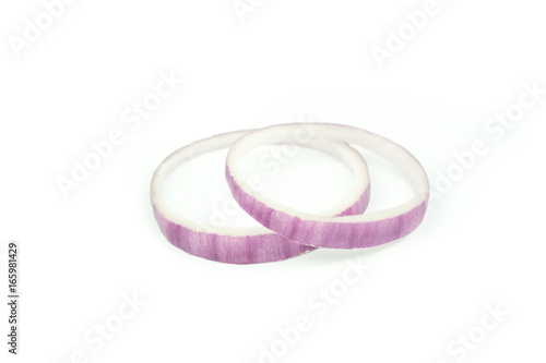 Sliced red onion rings isolated on white background