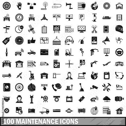100 maintenance icons set, simple style 