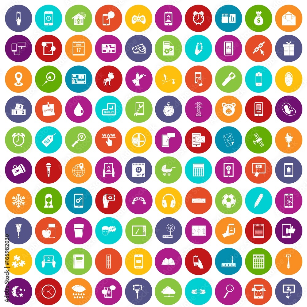 100 mobile app icons set color 100 mobile app icons set color