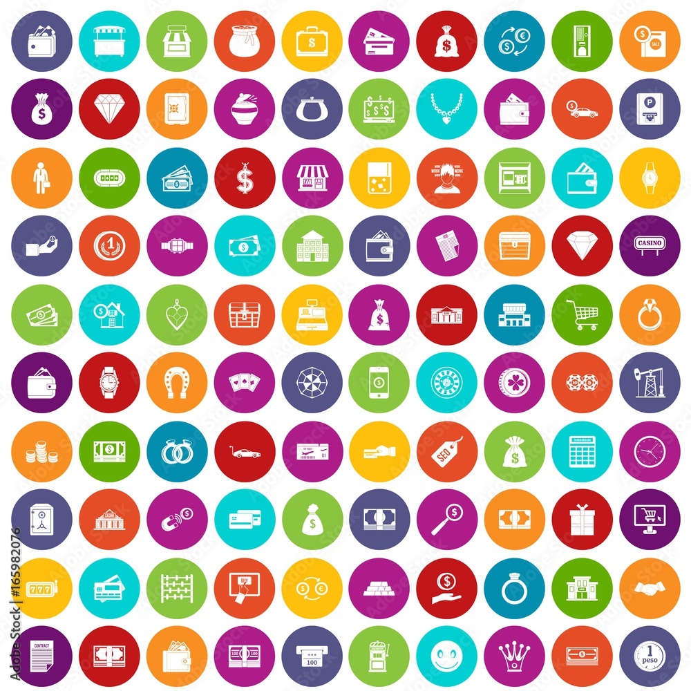 100 money icons set color 100 money icons set color