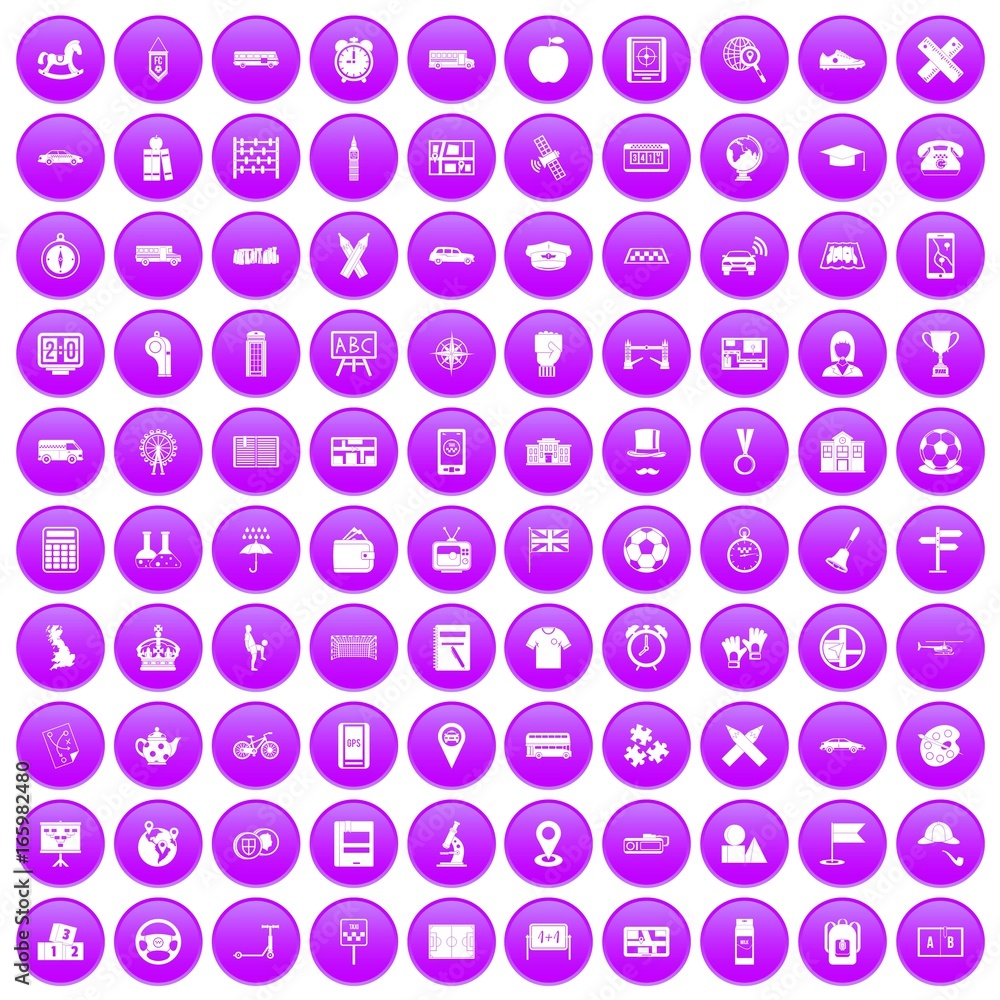 100 bus icons set purple 100 bus icons set purple