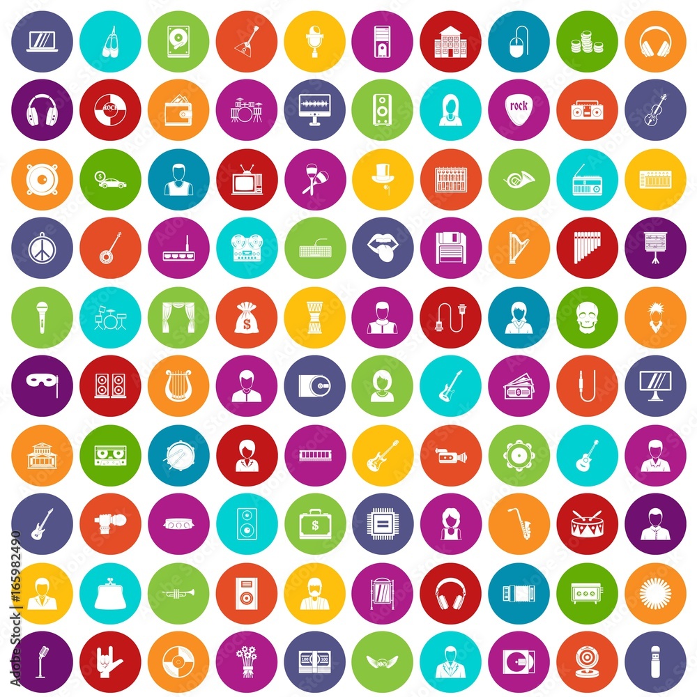 100 music icons set color 100 music icons set color