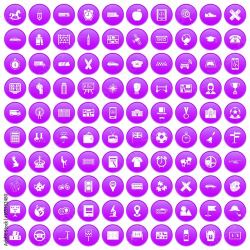 100 bus icons set purple