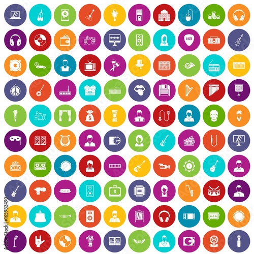 100 music icons set color