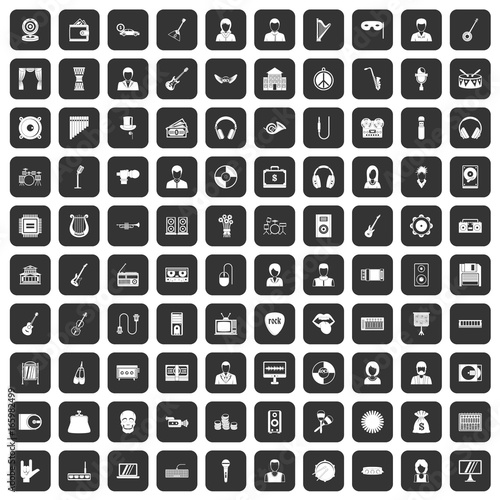 100 music icons set black